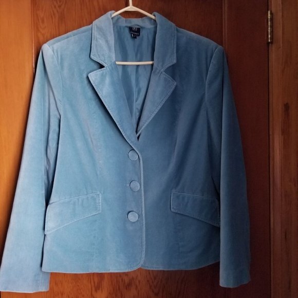 Turquoise, soft cotton velvet jacket, blazer, S, M, vintage 90s/2000s, Reitmans - Picture 2 of 11
